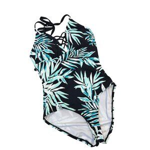 Women's Apt. 9® Size Small Strappy Halter One-Piece Swimsuit Tropical Leaf Print